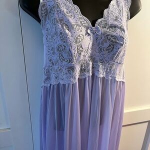 Lavender Lace vintage Nightgown dainty nighty sheer feminine maxi